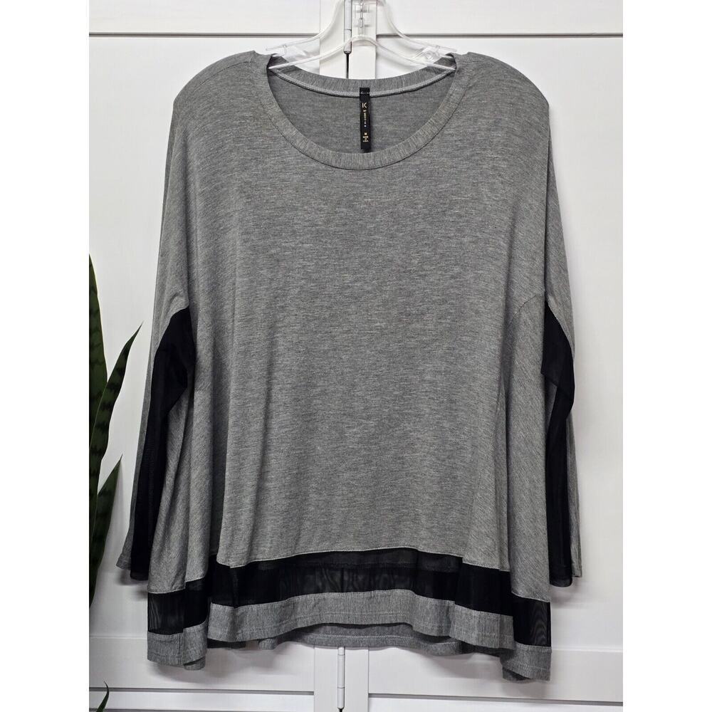 IC Connie K Blouse Womens Medium Black Mesh/ Gray Lagenlook Swing Tunic Size Med